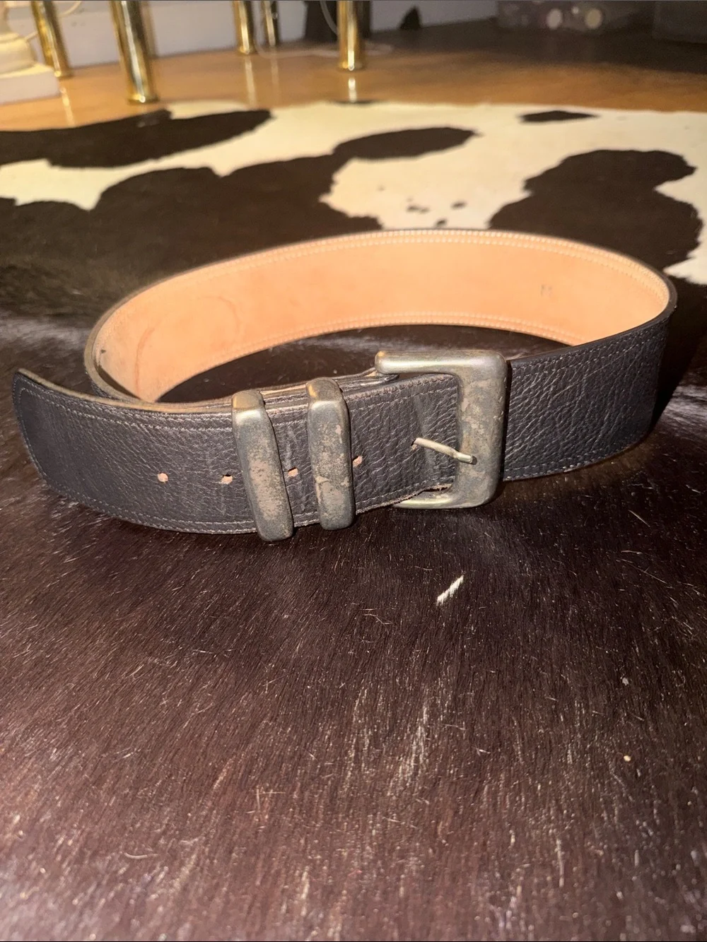 Henry Lehr Vintage Thick Black Leather Belt, size medium